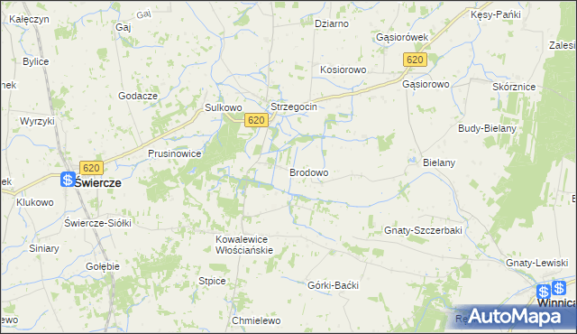 mapa Brodowo gmina Świercze, Brodowo gmina Świercze na mapie Targeo