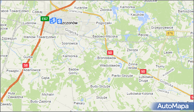 mapa Bronisławów gmina Mszczonów, Bronisławów gmina Mszczonów na mapie Targeo