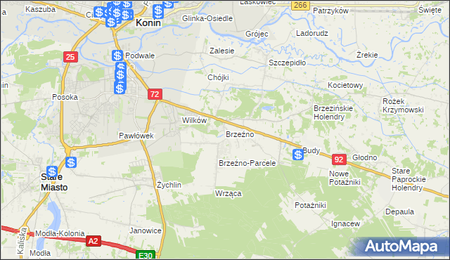 mapa Brzeźno gmina Krzymów, Brzeźno gmina Krzymów na mapie Targeo