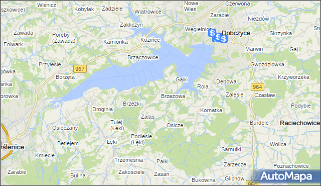 mapa Brzezowa gmina Dobczyce, Brzezowa gmina Dobczyce na mapie Targeo