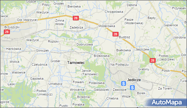 mapa Brzezówka gmina Tarnowiec, Brzezówka gmina Tarnowiec na mapie Targeo