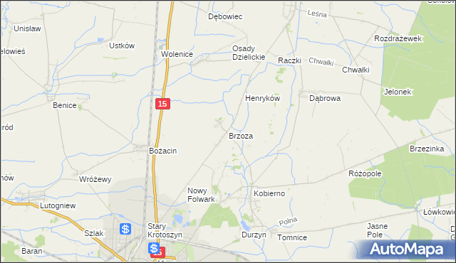 mapa Brzoza gmina Krotoszyn, Brzoza gmina Krotoszyn na mapie Targeo