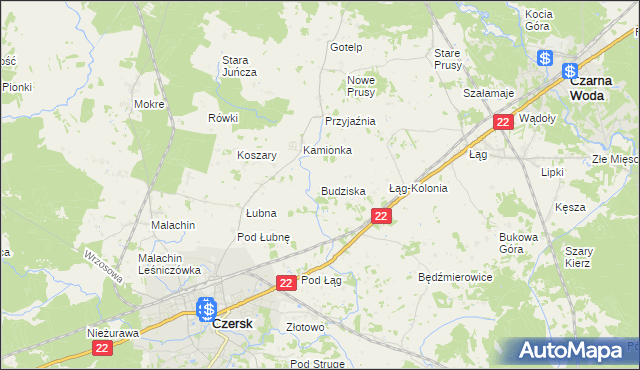 mapa Budziska gmina Czersk, Budziska gmina Czersk na mapie Targeo