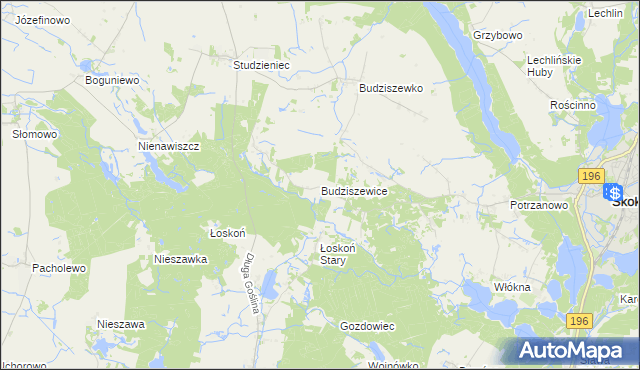 mapa Budziszewice gmina Skoki, Budziszewice gmina Skoki na mapie Targeo