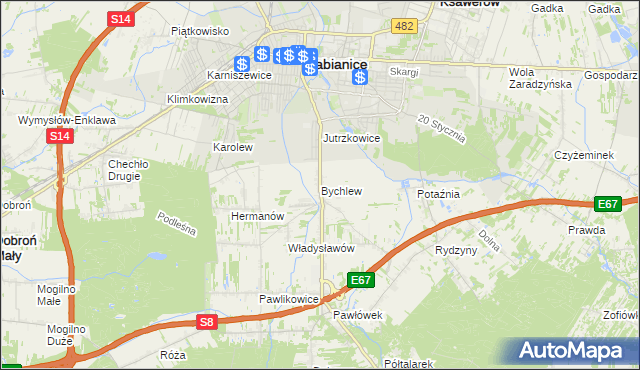 mapa Bychlew, Bychlew na mapie Targeo