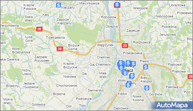 mapa Chełmiec powiat nowosądecki, Chełmiec powiat nowosądecki na mapie Targeo