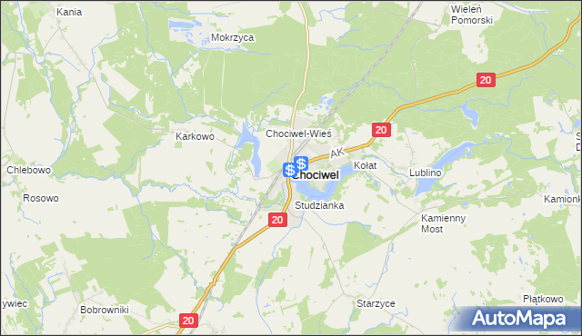 mapa Chociwel powiat stargardzki, Chociwel powiat stargardzki na mapie Targeo