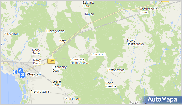 mapa Chrośnica gmina Zbąszyń, Chrośnica gmina Zbąszyń na mapie Targeo