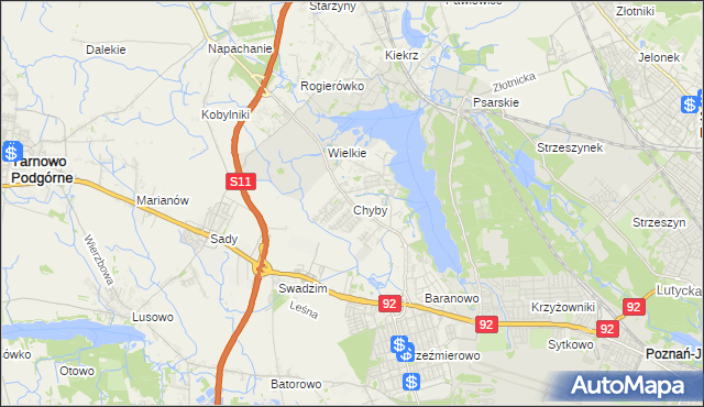 mapa Chyby gmina Tarnowo Podgórne, Chyby gmina Tarnowo Podgórne na mapie Targeo