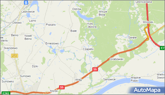 mapa Czapelki gmina Świecie, Czapelki gmina Świecie na mapie Targeo