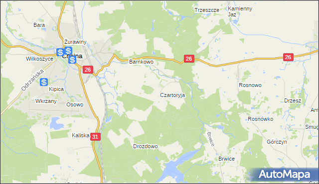 mapa Czartoryja gmina Chojna, Czartoryja gmina Chojna na mapie Targeo