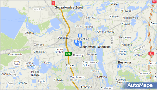 mapa Czechowic-Dziedzic, Czechowice-Dziedzice na mapie Targeo