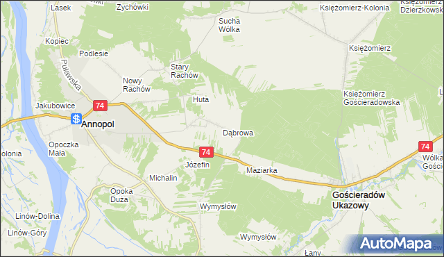 mapa Dąbrowa gmina Annopol, Dąbrowa gmina Annopol na mapie Targeo