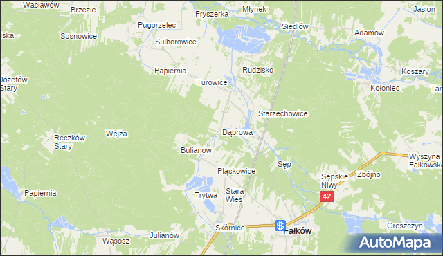 mapa Dąbrowa gmina Fałków, Dąbrowa gmina Fałków na mapie Targeo