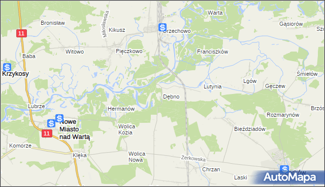 mapa Dębno gmina Nowe Miasto nad Wartą, Dębno gmina Nowe Miasto nad Wartą na mapie Targeo