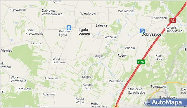 mapa Długie gmina Lgota Wielka, Długie gmina Lgota Wielka na mapie Targeo