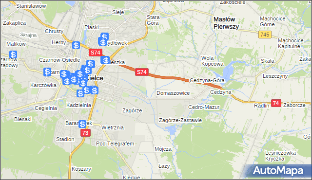 mapa Domaszowice gmina Masłów, Domaszowice gmina Masłów na mapie Targeo