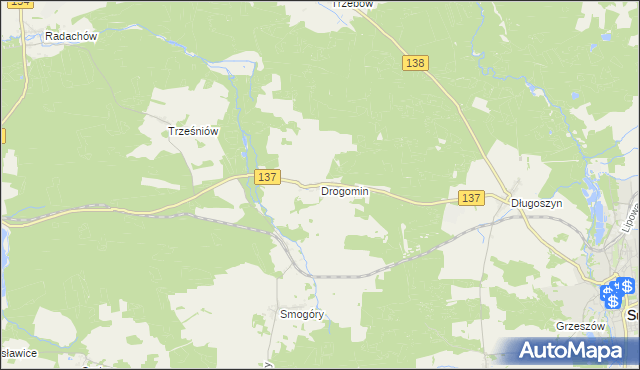 mapa Drogomin gmina Sulęcin, Drogomin gmina Sulęcin na mapie Targeo