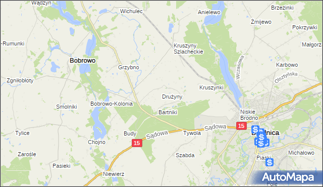 mapa Drużyny gmina Bobrowo, Drużyny gmina Bobrowo na mapie Targeo