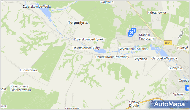 mapa Dzierzkowice-Podwody, Dzierzkowice-Podwody na mapie Targeo