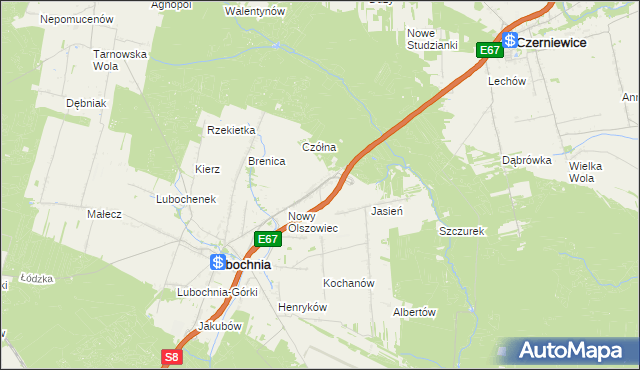 mapa Emilianów gmina Lubochnia, Emilianów gmina Lubochnia na mapie Targeo