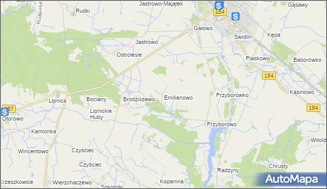 mapa Emilianowo gmina Szamotuły, Emilianowo gmina Szamotuły na mapie Targeo