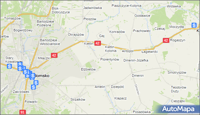 mapa Florentynów gmina Kodrąb, Florentynów gmina Kodrąb na mapie Targeo