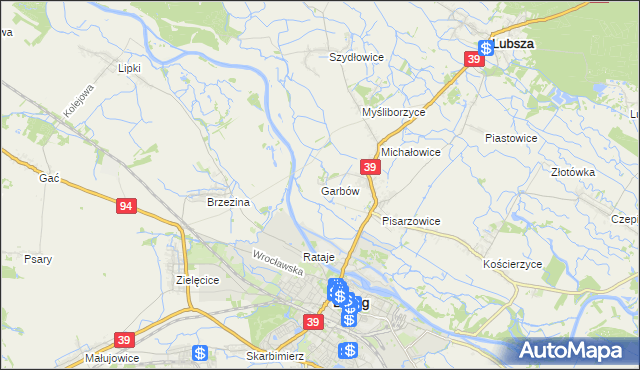 mapa Garbów gmina Lubsza, Garbów gmina Lubsza na mapie Targeo