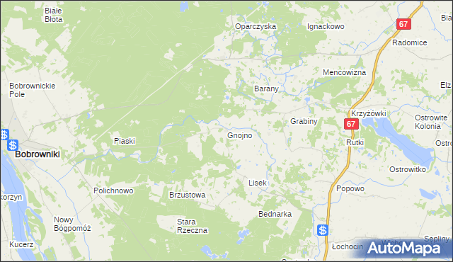 mapa Gnojno gmina Bobrowniki, Gnojno gmina Bobrowniki na mapie Targeo