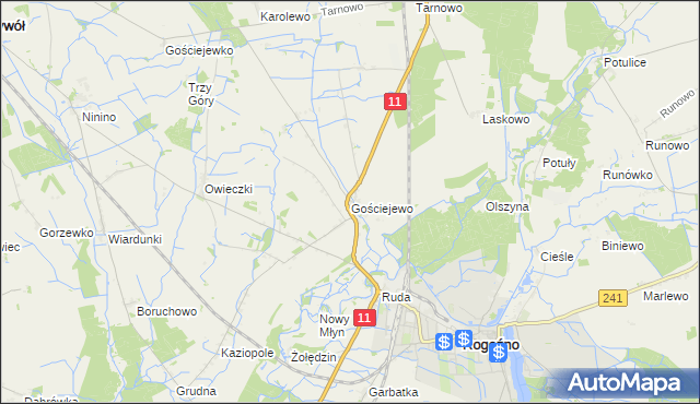 mapa Gościejewo gmina Rogoźno, Gościejewo gmina Rogoźno na mapie Targeo