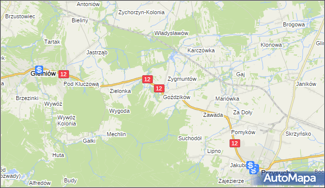 mapa Goździków gmina Gielniów, Goździków gmina Gielniów na mapie Targeo