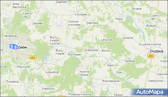 mapa Grabostów gmina Zelów, Grabostów gmina Zelów na mapie Targeo