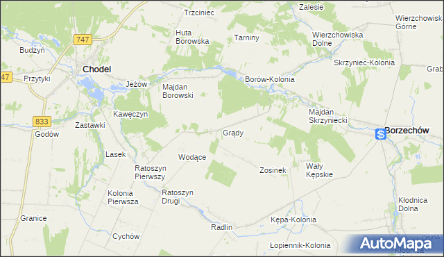 mapa Grądy gmina Chodel, Grądy gmina Chodel na mapie Targeo