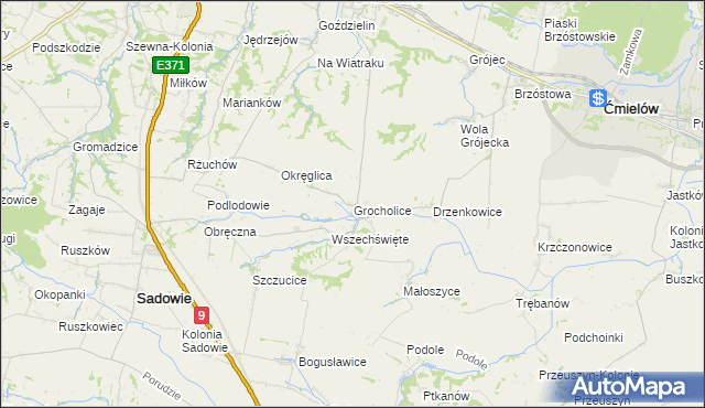 mapa Grocholice gmina Sadowie, Grocholice gmina Sadowie na mapie Targeo