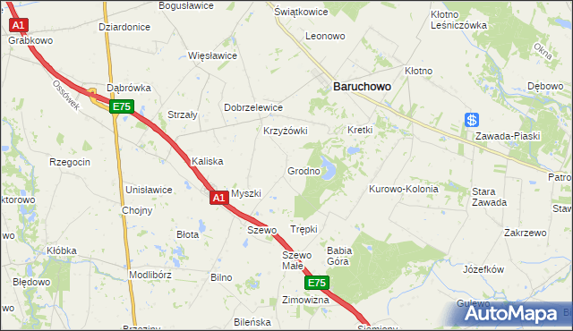 mapa Grodno gmina Baruchowo, Grodno gmina Baruchowo na mapie Targeo