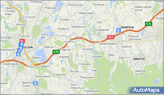mapa Grodziec gmina Jasienica, Grodziec gmina Jasienica na mapie Targeo