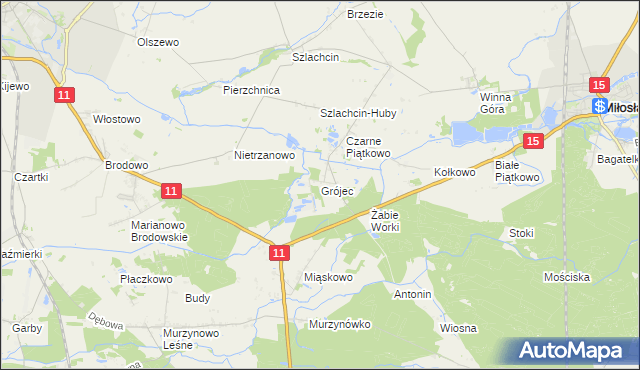 mapa Grójec gmina Środa Wielkopolska, Grójec gmina Środa Wielkopolska na mapie Targeo
