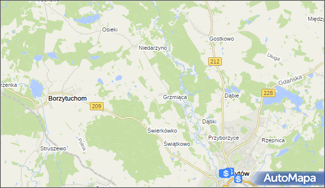 mapa Grzmiąca gmina Bytów, Grzmiąca gmina Bytów na mapie Targeo