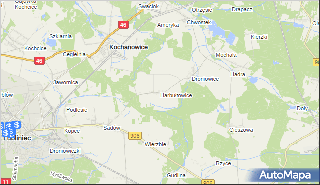 mapa Harbułtowice, Harbułtowice na mapie Targeo