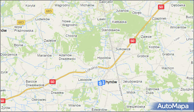 mapa Hipolitów gmina Chynów, Hipolitów gmina Chynów na mapie Targeo
