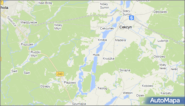 mapa Huta gmina Cekcyn, Huta gmina Cekcyn na mapie Targeo