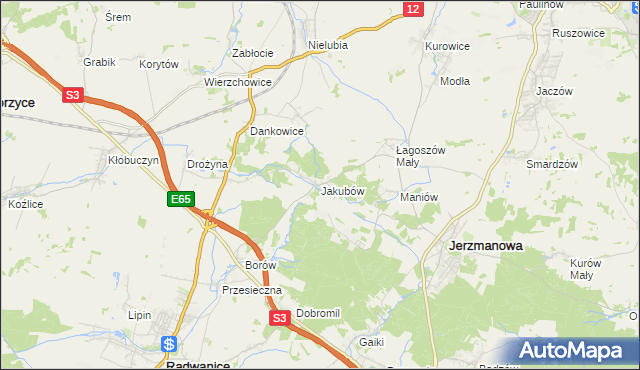 mapa Jakubów gmina Radwanice, Jakubów gmina Radwanice na mapie Targeo