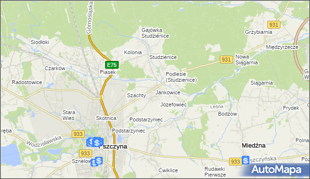 mapa Jankowice gmina Pszczyna, Jankowice gmina Pszczyna na mapie Targeo