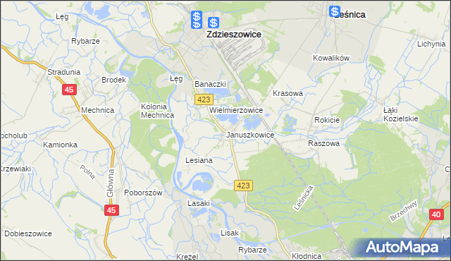 mapa Januszkowice gmina Zdzieszowice, Januszkowice gmina Zdzieszowice na mapie Targeo