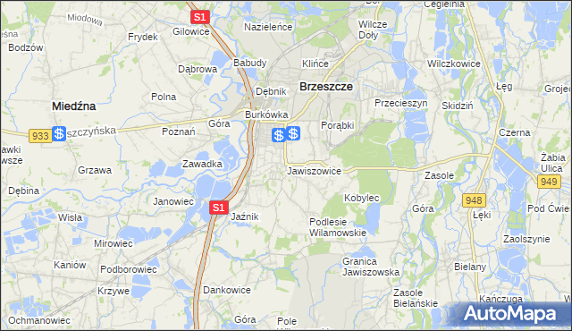 mapa Jawiszowice, Jawiszowice na mapie Targeo