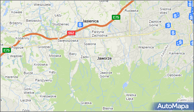 mapa Jaworze powiat bielski, Jaworze powiat bielski na mapie Targeo