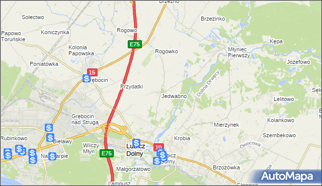 mapa Jedwabno gmina Lubicz, Jedwabno gmina Lubicz na mapie Targeo