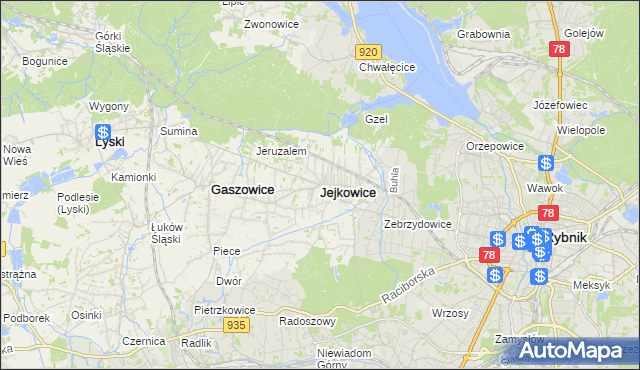 mapa Jejkowice, Jejkowice na mapie Targeo