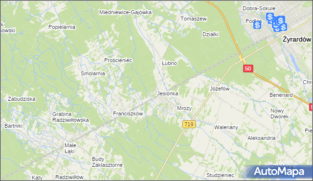 mapa Jesionka gmina Wiskitki, Jesionka gmina Wiskitki na mapie Targeo