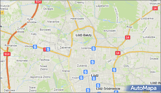 mapa Julianów gmina Łódź, Julianów gmina Łódź na mapie Targeo